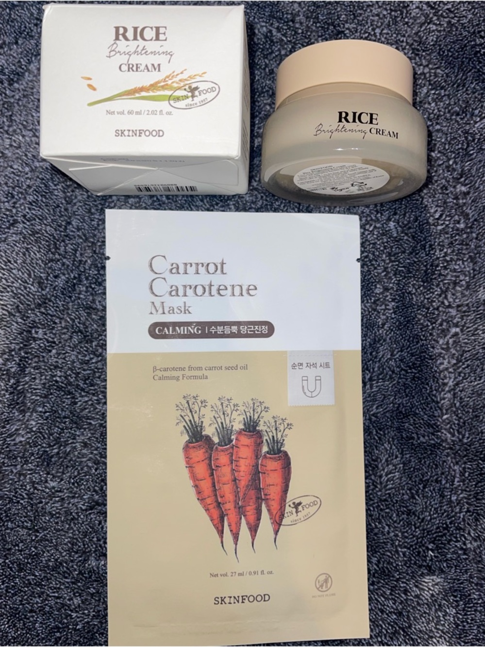 Skinfood Rice Brightening Cream and Carrot Carotene Mask